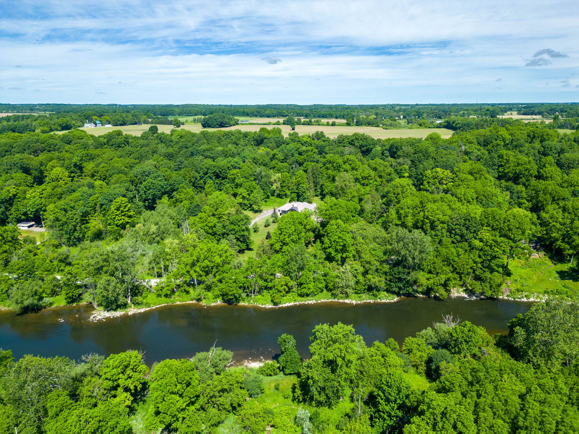 River bend through forest