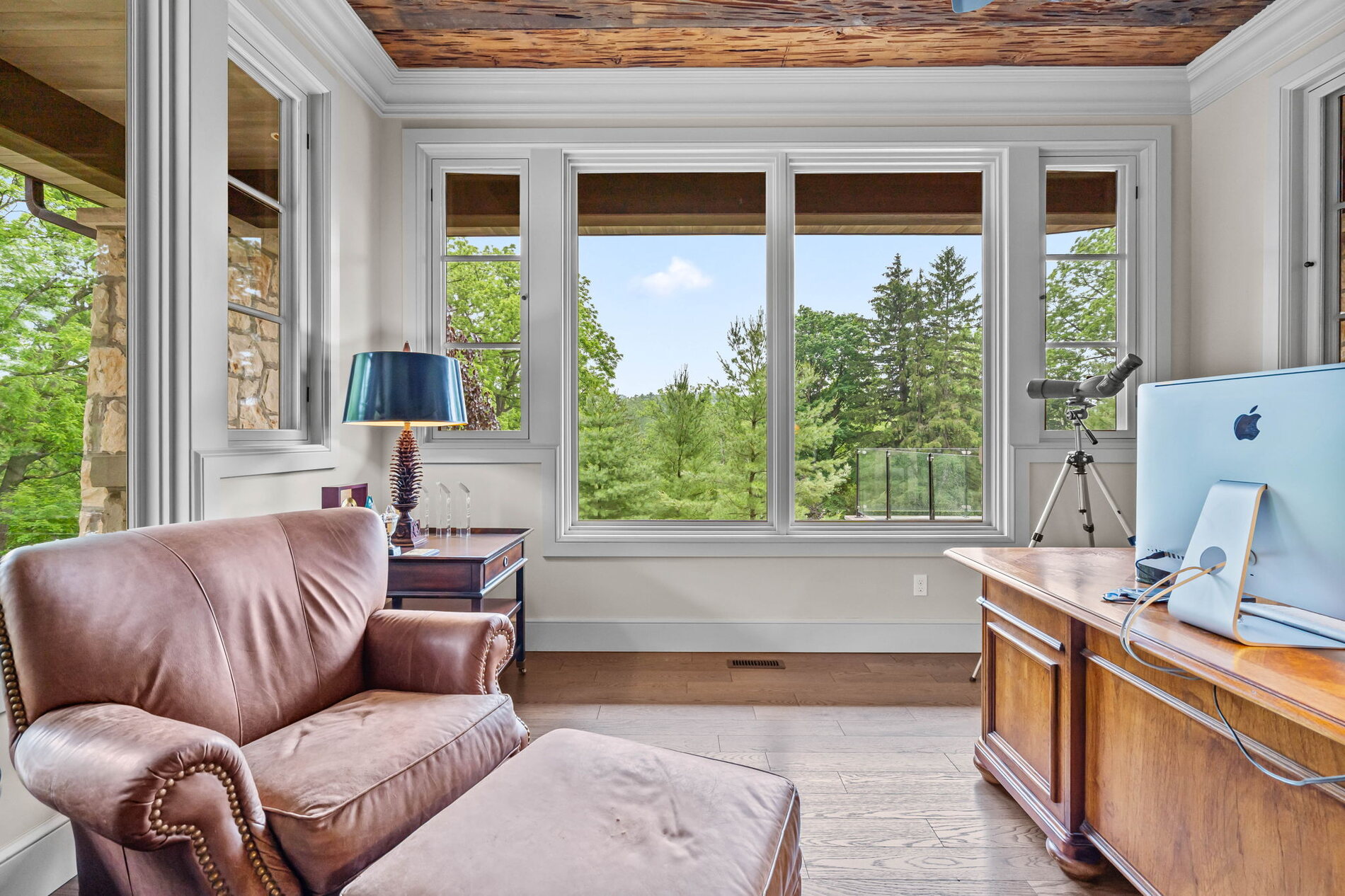 Office with forest views